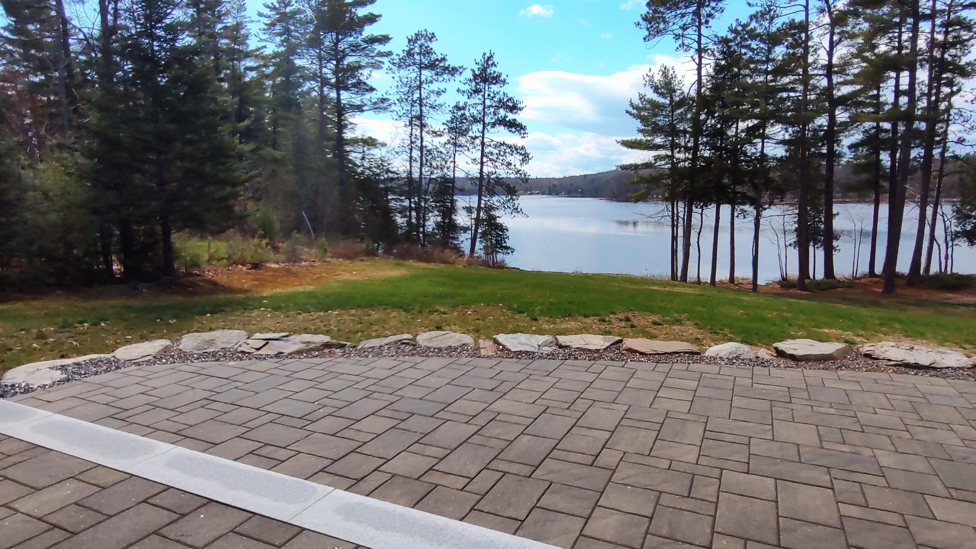 Patio view across the lawn to the pond